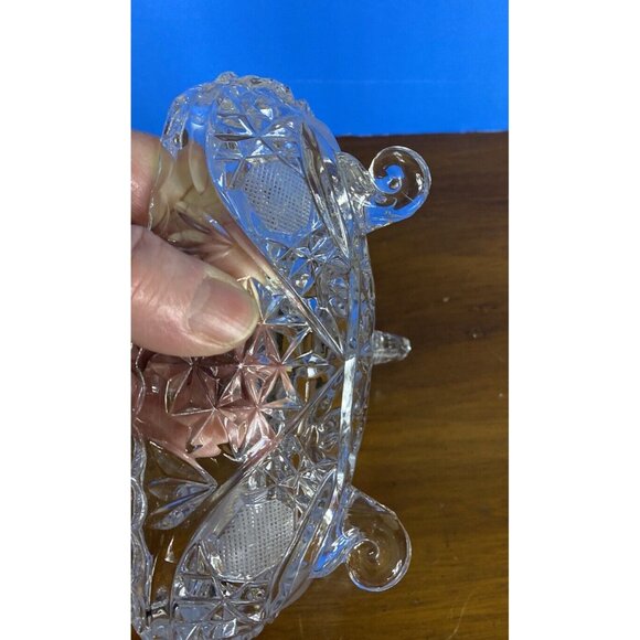 Vintage Clear Tri-Footed Triangle Cut Glass Dish No Lid Star Design - Picture 8 of 16